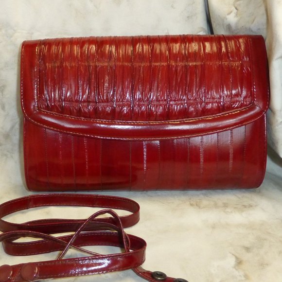 Vintage Cherry Red EEL Leather Clutch - Picture 1 of 5